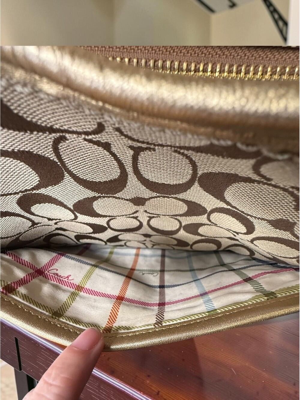 Coach Bleecker Signature Tote 12369 Khaki Gold Tattersall Y2K 2008 - Picture 8 of 13